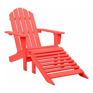 vidaXL Patio Adirondack Chair with Ottoman Solid Fir Wood Red