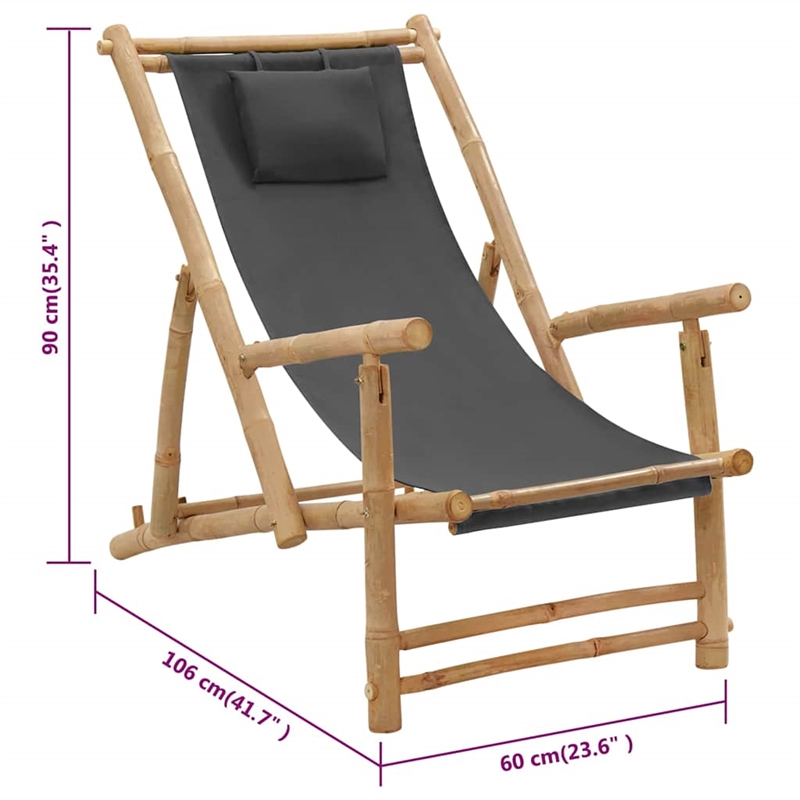 vidaXL Deck Chair Bamboo and Canvas Dark Gray