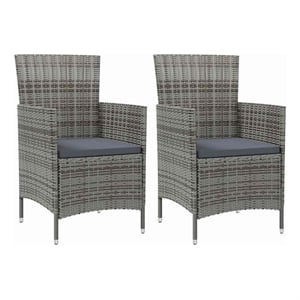 vidaXL Patio Chairs with Cushions 2 pcs Poly Rattan Gray