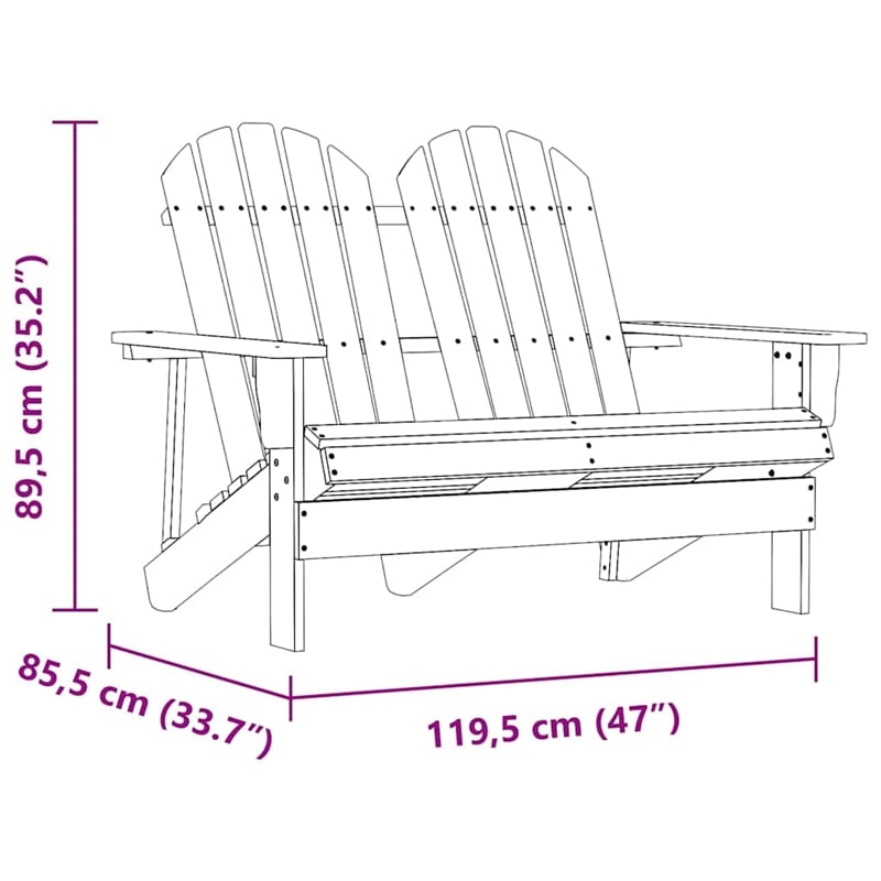vidaXL 2-Seater Patio Adirondack Chair Solid Wood Fir Gray