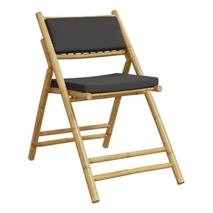 vidaXL 4 Piece Folding Bistro Chairs with Dark Gray Cushions Bamboo