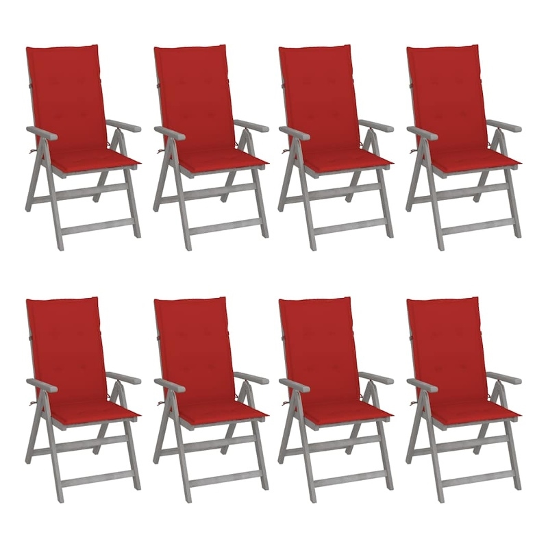 vidaXL Patio Reclining Chairs with Cushions 8 pcs Gray Acacia Wood