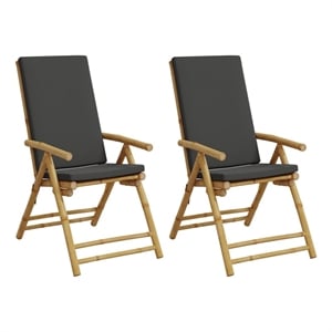 vidaXL Folding Patio Reclining Chairs 2 pcs with Cushions Bamboo