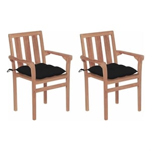 vidaXL Patio Chairs 2 pcs with Black Cushions Solid Teak Wood