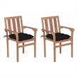 vidaXL Patio Chairs 2 pcs with Black Cushions Solid Teak Wood