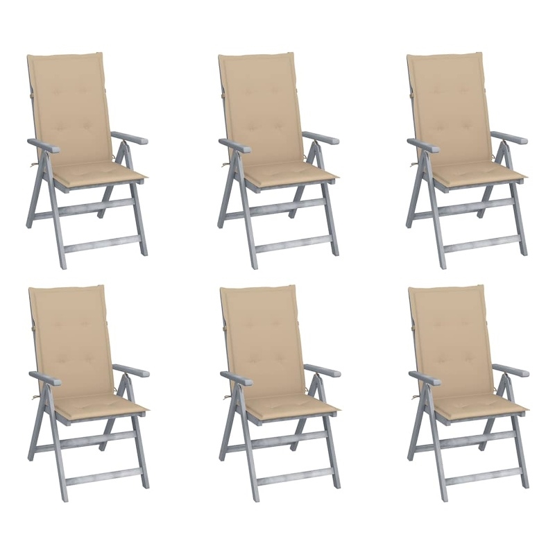 vidaXL Patio Reclining Chairs 6 pcs with Cushions Solid Acacia Wood