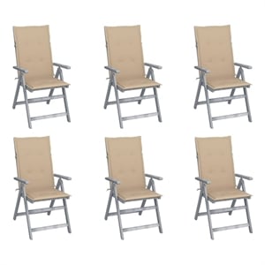 vidaXL Patio Reclining Chairs 6 pcs with Cushions Solid Acacia Wood