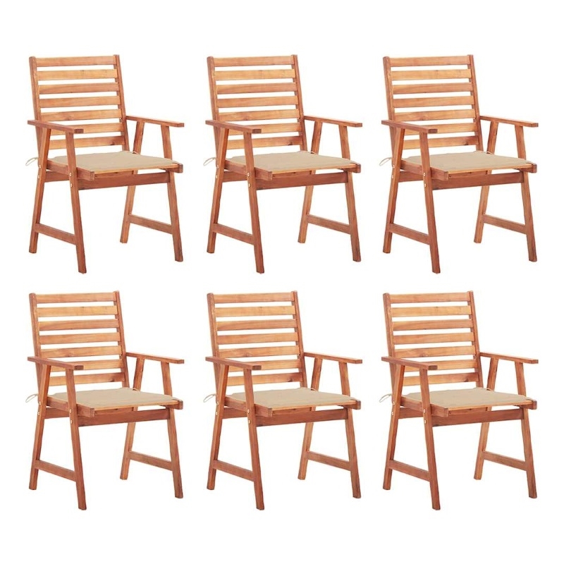 vidaXL Patio Dining Chairs 6 pcs with Cushions Solid Acacia Wood