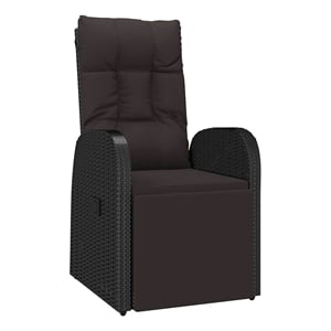 vidaXL Reclining Patio Chair with Cushion Poly Rattan Black