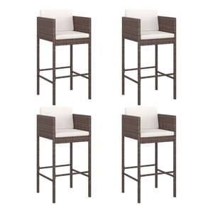 vidaXL Bar Stools 4 pcs with Cushions Brown Poly Rattan