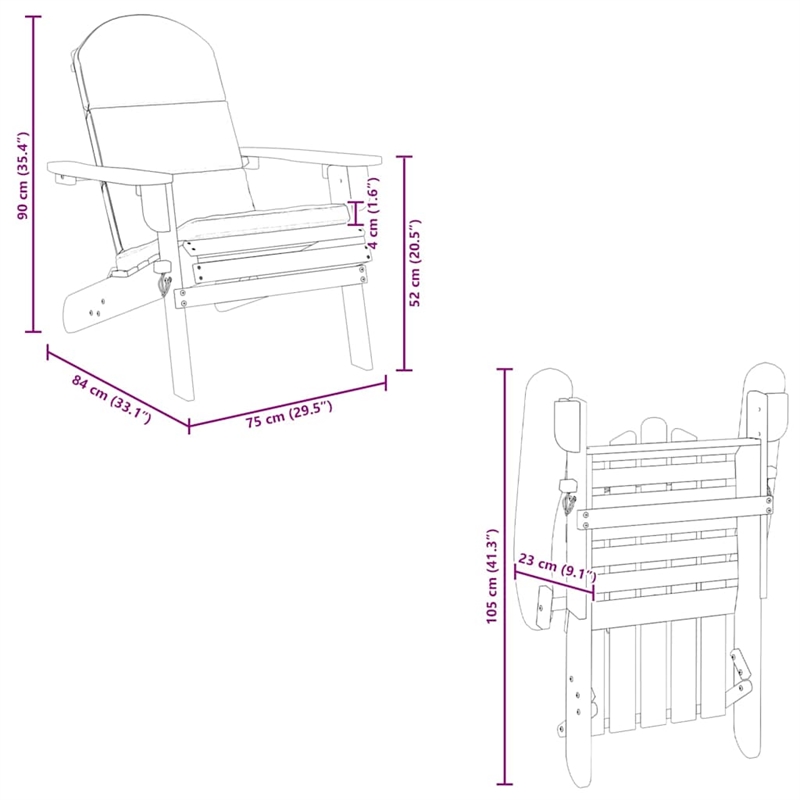 vidaXL Adirondack Patio Chair with Cushions Solid Wood Acacia