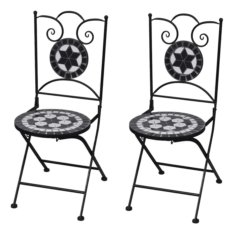 vidaXL Folding Bistro Chairs 2 pcs Ceramic Black and White