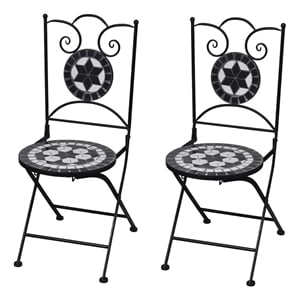 vidaXL Folding Bistro Chairs 2 pcs Ceramic Black and White