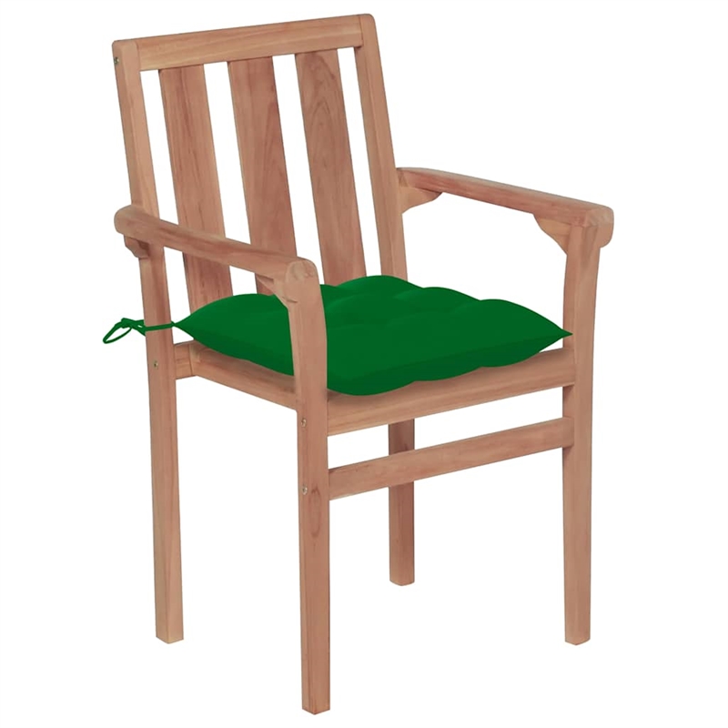 vidaXL Patio Chairs 2 pcs with Green Cushions Solid Teak Wood