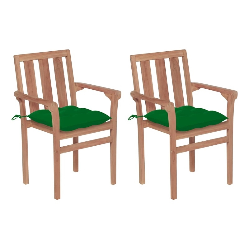 vidaXL Patio Chairs 2 pcs with Green Cushions Solid Teak Wood