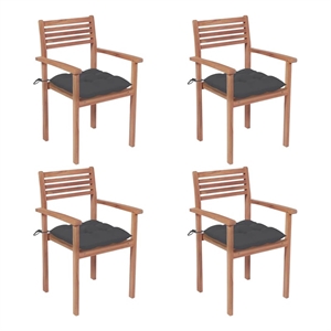 vidaXL Patio Chairs 4 pcs with Anthracite Cushions Solid Teak Wood