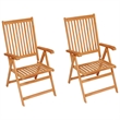 vidaXL Patio Chairs 2 pcs with Green Cushions Solid Teak Wood