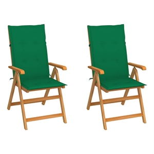 vidaXL Patio Chairs 2 pcs with Green Cushions Solid Teak Wood