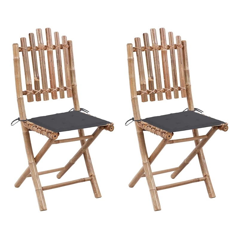 vidaXL Folding Patio Chairs 2 pcs with Cushions Bamboo