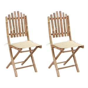 vidaXL Folding Patio Chairs 2 pcs with Cushions Bamboo