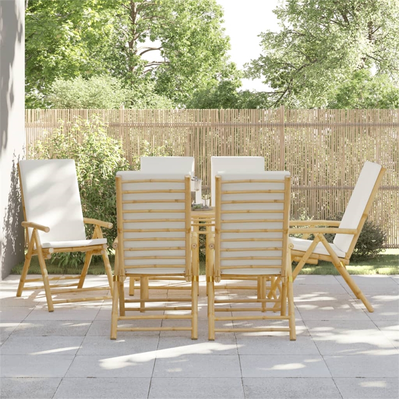 vidaXL 6 Piece Folding Patio Reclining Chairs with Cream White Cushions
