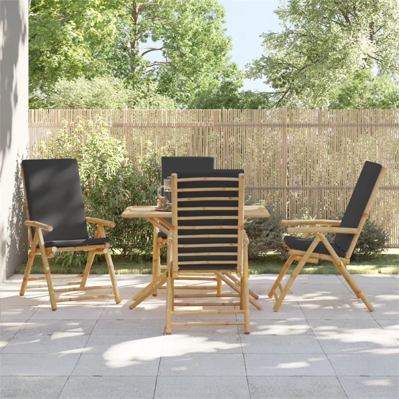 vidaXL 4 Piece Folding Patio Reclining Chairs with Dark Gray Cushions