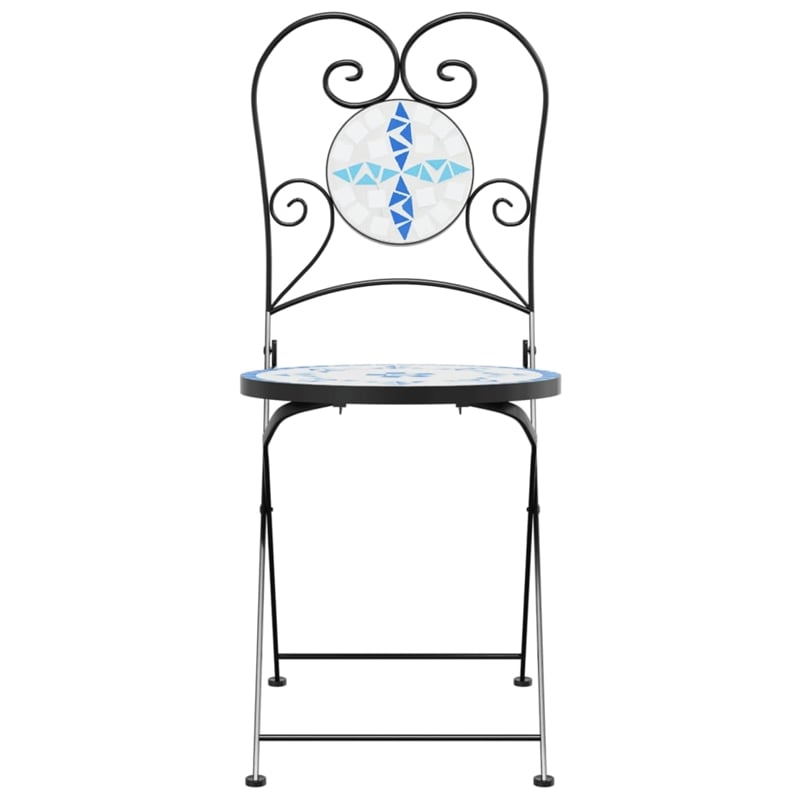 vidaXL Bistro Chairs Foldable 2 pcs Blue and White Ceramic