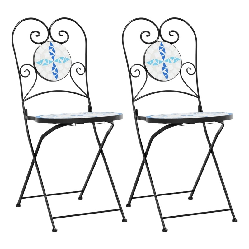 vidaXL Bistro Chairs Foldable 2 pcs Blue and White Ceramic