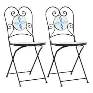 vidaXL Bistro Chairs Foldable 2 pcs Blue and White Ceramic