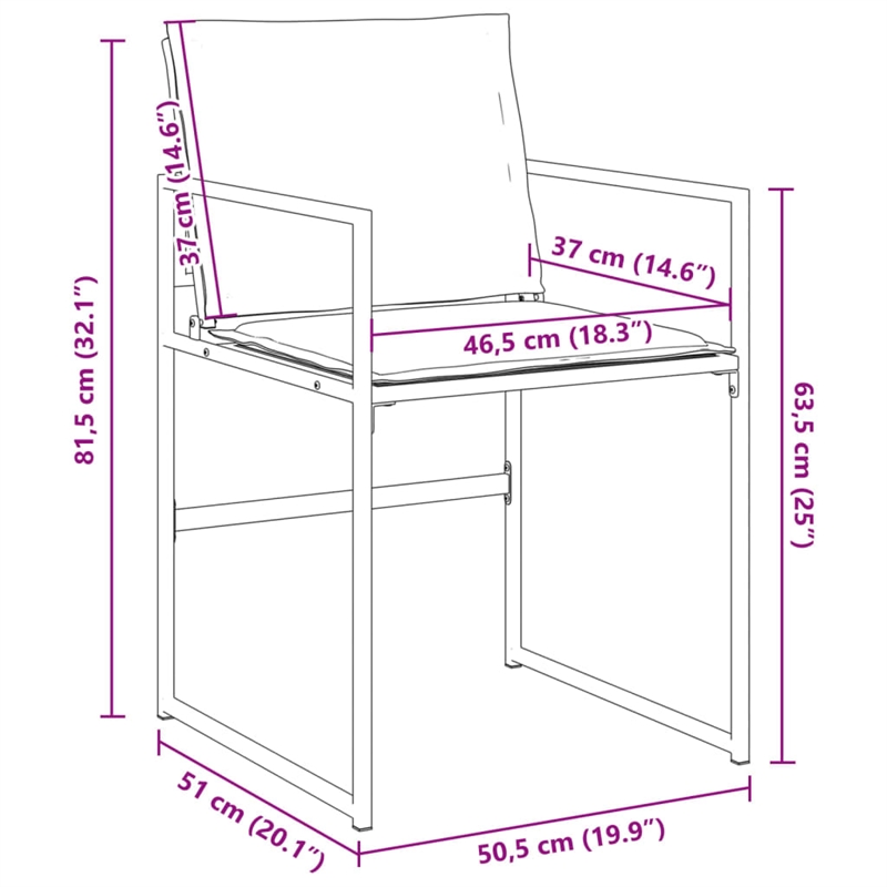 vidaXL Patio Chairs with Cushions 4 pcs Black Steel and Textilene
