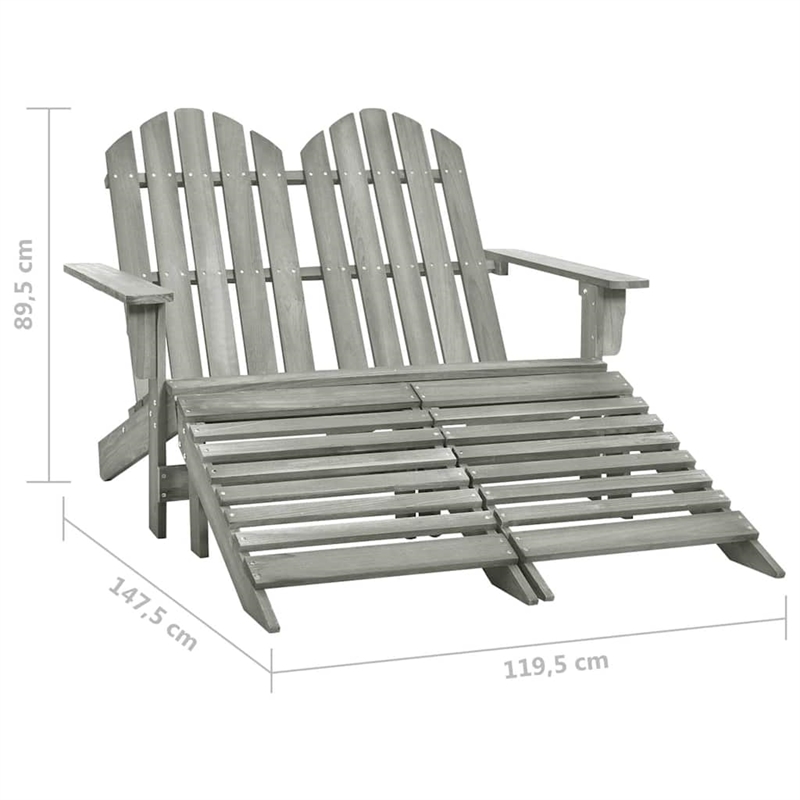 vidaXL 2-Seater Patio Adirondack Chair&Ottoman Fir Wood Gray