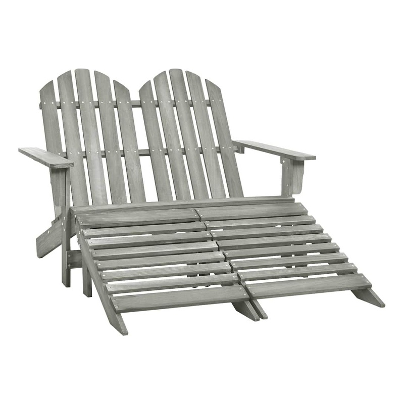 vidaXL 2-Seater Patio Adirondack Chair&Ottoman Fir Wood Gray
