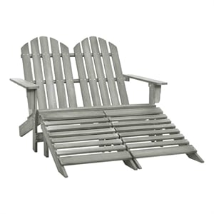 vidaXL 2-Seater Patio Adirondack Chair&Ottoman Fir Wood Gray