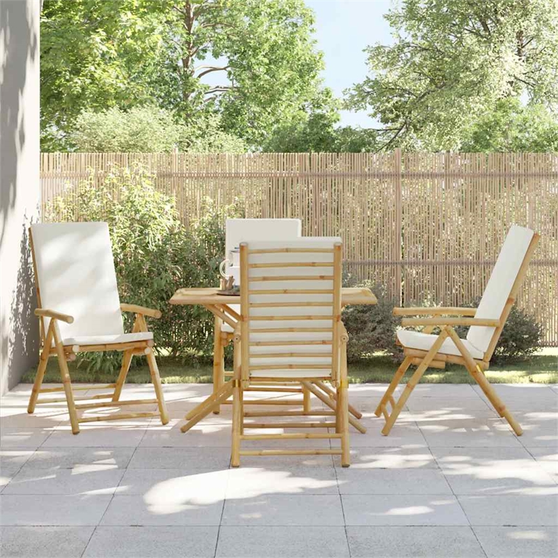 vidaXL 4 Piece Folding Patio Reclining Chairs with Cream White Cushions