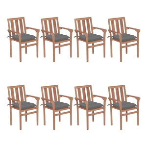 vidaXL Stackable Patio Chairs with Cushions 8 pcs Solid Teak Wood
