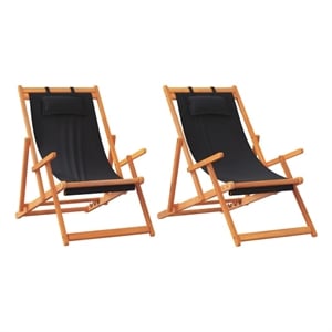 vidaXL Folding Beach Chairs 2 pcs Black Fabric
