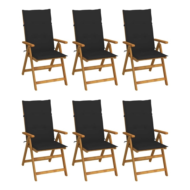 vidaXL Folding Patio Chairs 6 pcs with Cushions Solid Acacia Wood