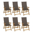 vidaXL Folding Patio Chairs 6 pcs with Cushions Solid Acacia Wood