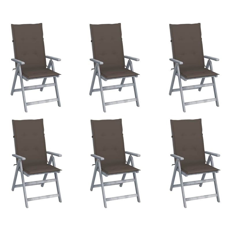 vidaXL Patio Reclining Chairs 6 pcs with Cushions Solid Acacia Wood