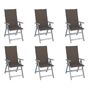vidaXL Patio Reclining Chairs 6 pcs with Cushions Solid Acacia Wood