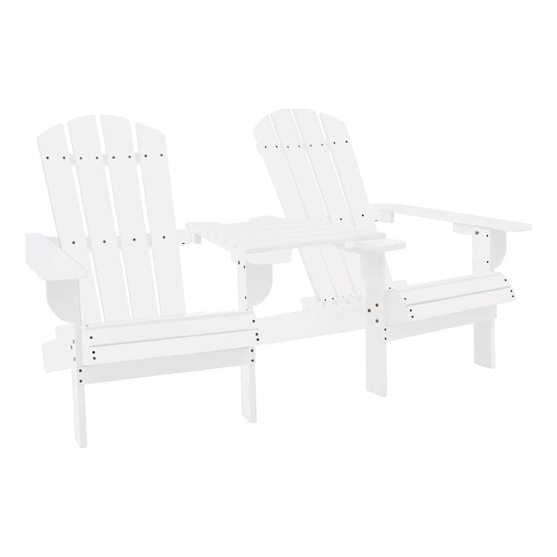 vidaXL Patio Adirondack Chairs with Tea Table Solid Wood Fir White