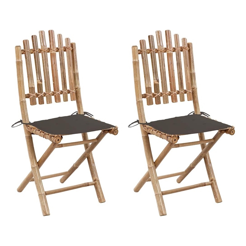 vidaXL Folding Patio Chairs 2 pcs with Cushions Bamboo