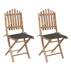 vidaXL Folding Patio Chairs 2 pcs with Cushions Bamboo