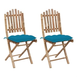 vidaXL Folding Patio Chairs 2 pcs with Cushions Bamboo