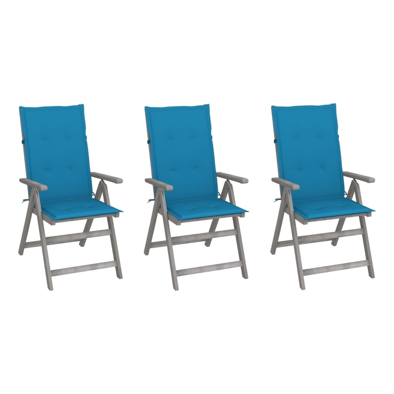 vidaXL Patio Reclining Chairs 3 pcs with Cushions Solid Acacia Wood