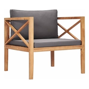 vidaXL Patio Chair with Gray Cushions Solid Wood Teak