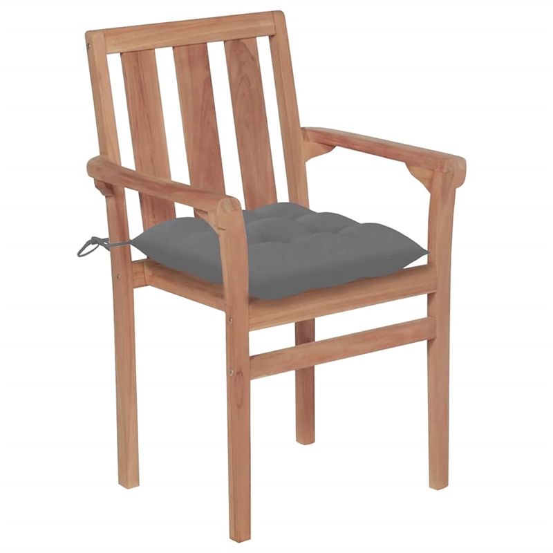 vidaXL Patio Chairs 2 pcs with Gray Cushions Solid Teak Wood