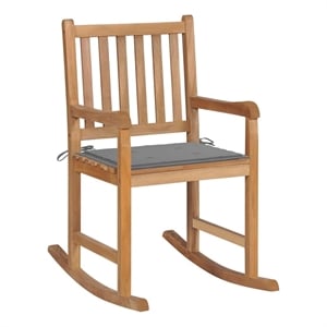 vidaXL Rocking Chair with Gray Cushion Solid Teak Wood