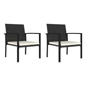vidaXL Patio Dining Chairs 2 pcs Poly Rattan Black