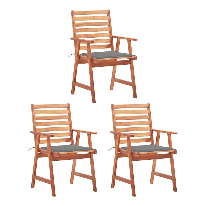 vidaXL Patio Dining Chairs 3 pcs with Cushions Solid Acacia Wood